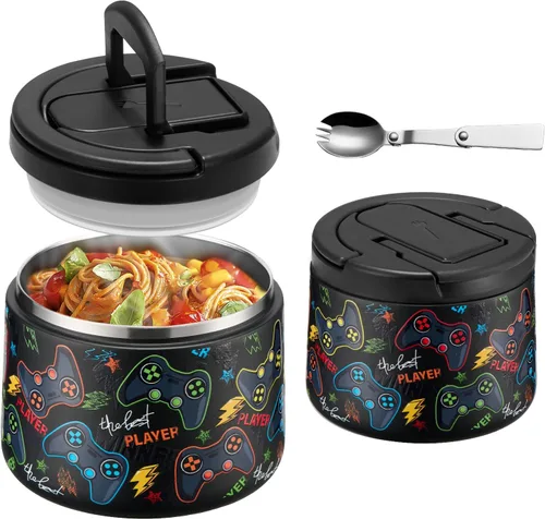 Vista 11 de Tarro aislado al vacío de 14 onzas con tapa de hebilla, termo de sopa para niños de comida caliente, boca ancha, a prueba de fugas, de acero