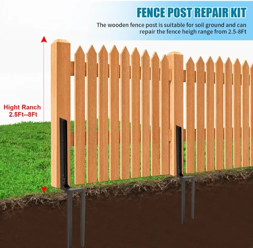 Vista 3 de Juego de 1 estacas de reparación para postes de valla, poste de anclaje de doble punta de suelo con recubrimiento de polvo negro para reparar poste