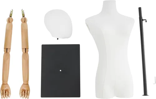 Vista 9 de Forma de vestido de torso de maniquí femenino, vestido de costura con brazos desmontables modelo M-annequin, exhibición de maniquí con base