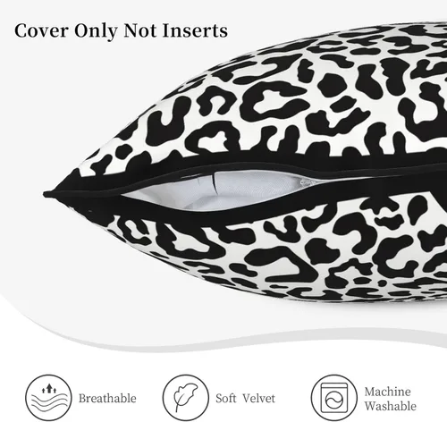 Vista 5 de Funda de almohada de terciopelo con estampado de leopardo y guepardo de 18 x 18 pulgadas, funda de almohada cuadrada decorativa en blanco y negro