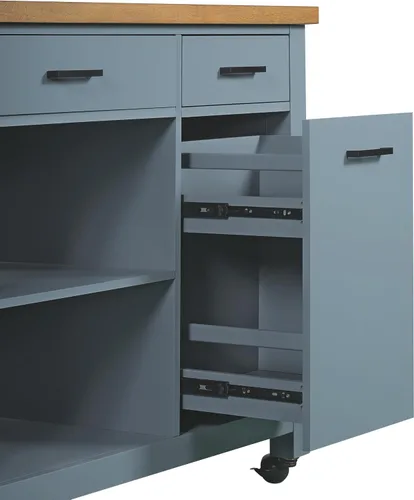 Vista 8 de LUMISOL 52" Kitchen Cart with Rubber Wood Top & Pull-Out Pantry, Blue Gray