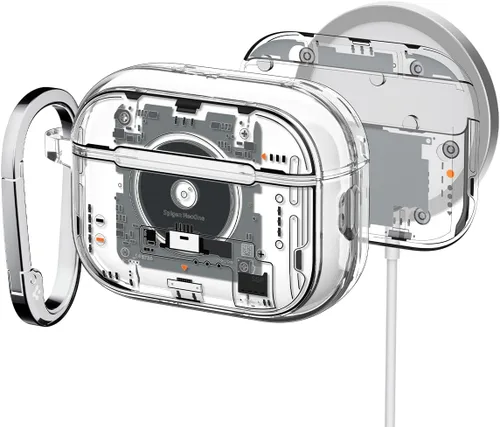 Vista 9 de Spigen Funda ultra híbrida diseñada para AirPods Pro 2 (2022/2023) TPU & PC Dual Layer Protection, Anti-Yellowing Clear Cover with Wireless