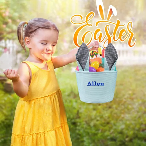 Vista 4 de Canastas de Pascua personalizadas para niños, conejo azul, 018B-azul