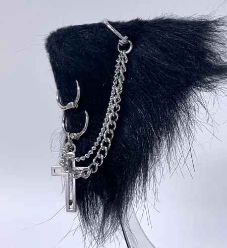 Vista 31 de VIGVAN Accesorios de orejas de gato para cosplay, punk, gótico, cruz, orejas de gato, pinzas para la cabeza