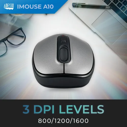 Vista 5 de iMouse - Mouse óptico inalámbrico A10, tecnología RF de 2.4 GHz, 800/1200/1600 DPI, uso de mano derecha e izquierda, con nano receptor, compatible