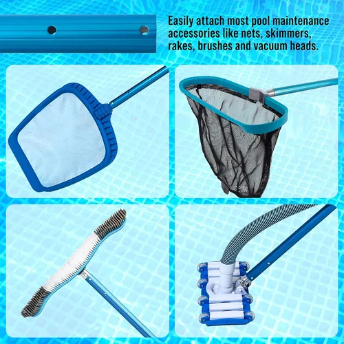 Vista 9 de U.S. Pool Supply Poste telescópico de piscina de 12 pies – Red de aluminio para piscina, rastrillo, cepillo, mango de cabeza al vacío, adjunta
