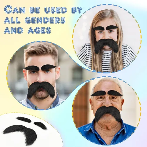 Vista 5 de EWOID Bigote y cejas falsas, barba falsa, disfraz novedoso para disfraz de cosplay y fiesta de festivales