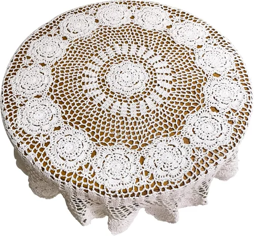 Vista 9 de USTIDE Mantel redondo de algodón hecho a mano, color beige, para boda, 31 pulgadas