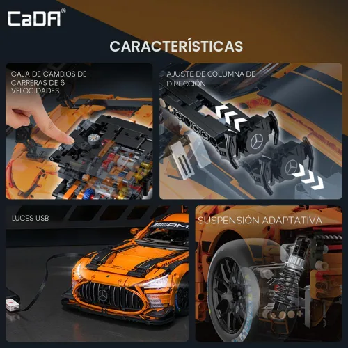Vista 7 de CaDA Master C64008W Mercedes-AMG GT3 - Juego de construcción a escala 1:8 – 5466 piezas con licencia oficial de Supercar, kit de bloques