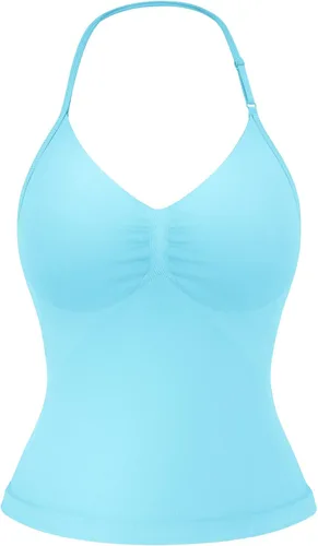 Vista 23 de YEOREO SoftHue Impact Longline Top de Tirantes para Mujer Camiseta sin Mangas Halter para Ejercicio sin Espalda Gimnasio Longline con Correa