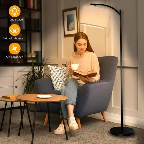 Vista 8 de Lámpara de pie para sala de estar, lámpara de pie, lámpara de pie con pantalla de lino para decoración del hogar, oficina, dormitorio