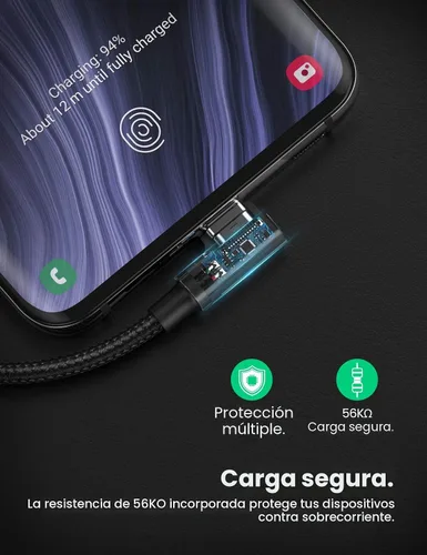 Vista 6 de UGREEN Cable USB a USB C de 90 grados, cable de carga rápida USB C compatible con iPhone 17/16/16 Plus/16 Pro/16 Pro Max/15/Samsung Galaxy
