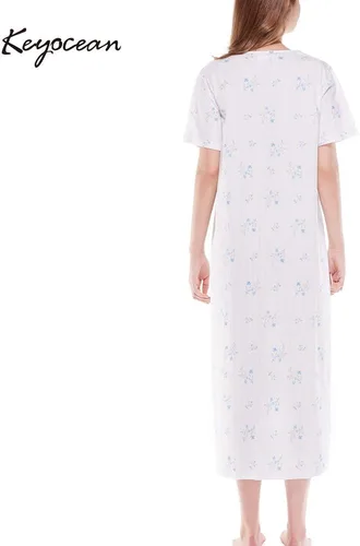 Vista 3 de Keyocean - Camisón de algodón para mujer, suave, cómodo, ligero, manga corta, vestido de casa, ropa de dormir, ropa de sala para verano.