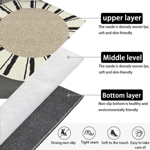 Vista 2 de Modernas alfombras redondas de color marfil a rayas negras para dormitorio, sala de estudio, simple moda abstracta, alfombra de área circular de 2