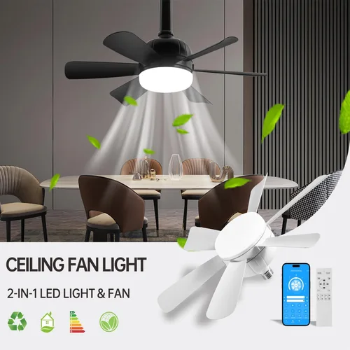 Vista 6 de Luces de techo LED con ventilador de enchufe, 18 pulgadas, control por aplicación, bombilla E26 con luces LED de ventilador de techo remotas