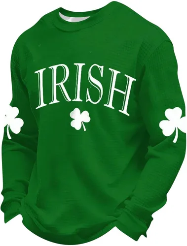 Vista 7 de Camisetas del Día de San Patricio para hombre, camiseta de manga larga para hombre, camiseta de trébol irlandés verde a la moda, camiseta que