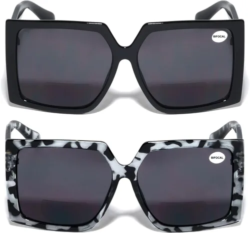 Vista 3 de 2 pares de gafas de sol cuadradas de gran tamaño para mujer, BIFOCAL para lectura al aire libre