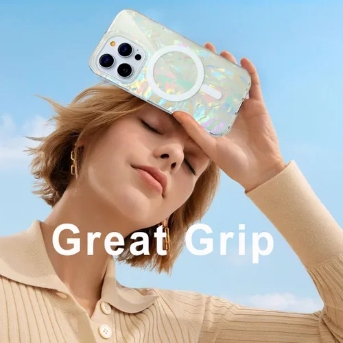 Vista 8 de Funda MagSafe para iPhone 15 Pro para mujeres y niñas, funda magnética iridiscente con purpurina iridiscente de ópalo perlado
