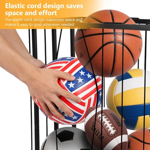 Vista 3 de Columnar - Estantes verticales de almacenamiento de bolas con ruedas, soporte de pared duradero para baloncesto, voleibol, ahorro de espacio