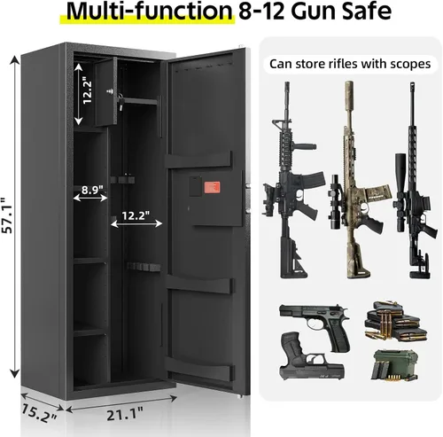 Vista 2 de KAER Caja Fuerte para Armas, Armario Grande de 8-12 Armas para Defensa del Hogar con Teclado Electrónico Caja Fuerte Segura para Rifles