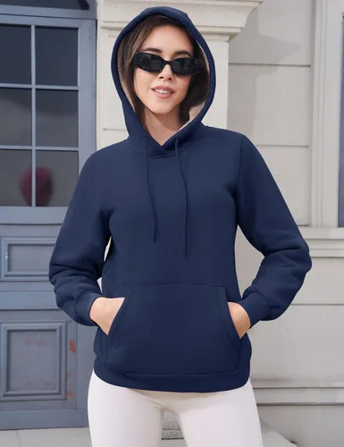 Vista 3 de MAGCOMSEN Sudaderas con capucha para mujer, con forro de sherpa, de vellón, para invierno, cálido, pesado, de algodón, con bolsillo