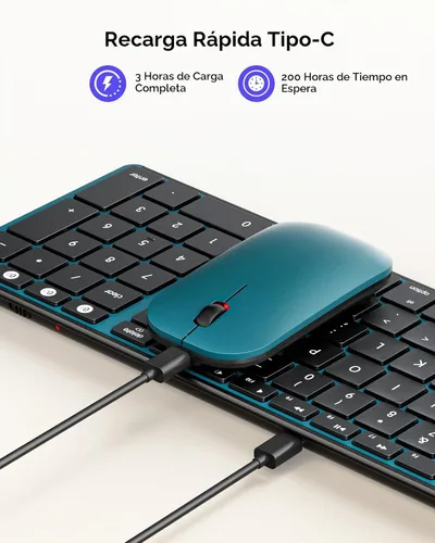 Vista 3 de seenda SKM64-2 - Combo de teclado y mouse Bluetooth para Mac, MacBook y iPad Multi-device Bluetooth switching, quiet, rechargeable, compact