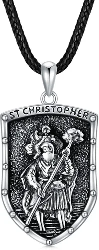 Vista 8 de VONALA Collar de medalla de San Miguel/San Benito/San Cristóbalo/Virgen María/Anubis Medalla de Plata de Ley Collar con colgante de medallón