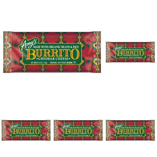 Vista 10 de Amy's Burrito de queso cheddar congelado, hecho con frijoles orgánicos y arroz, 6.0 onzas