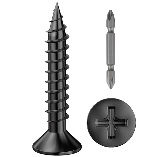 Vista 11 de Wensilon (1200 piezas) #4x1/2 Tornillo para madera negro de metal autorroscante de cabeza plana