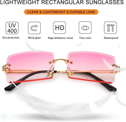 Vista 11 de Rimless Rectangle Sunglasses Women Men Trendy Square Y2K Glasses Retro Frameless Eyewear Gradient Lens