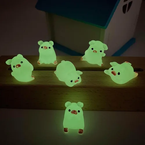 Vista 6 de 12 piezas de mini resina luminosa de cerdo adornos llaves de coche mini figuras de cerdo de resina adorno miniatura cerdos de jardín figuras
