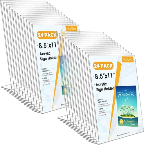 Vista 9 de MaxGear Soporte para Letreros de Acrílico, Soportes para Letreros Transparentes Soporte de Exhibición de Plástico 8.5 x 11 Pulgadas Inclinado Hacia