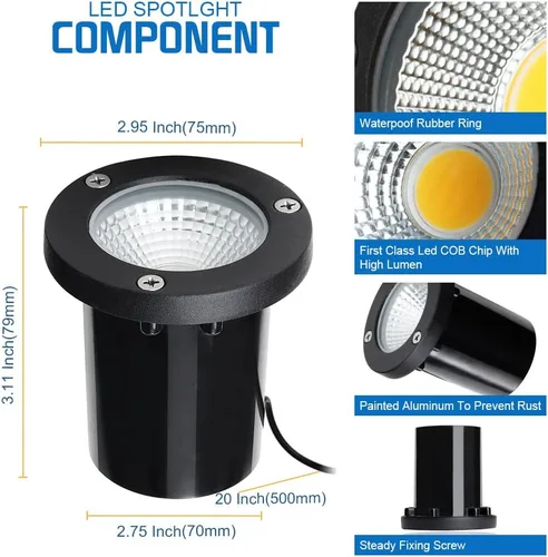 Vista 5 de Luces de pozo de 5 W, 12-24 V LED en el suelo de bajo voltaje con conectores, iluminación de paisaje impermeable IP67, luces de pavimentación