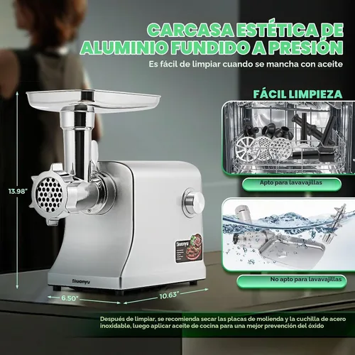 Vista 7 de Huanyu Picadora de carne eléctrica 2800W con 5 juegos de cuchillas de acero