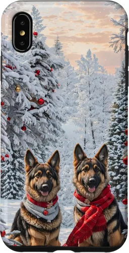 Vista 11 de iPhone 16 Lindo perro pastor alemán en paisaje nevado feliz Navidad caso