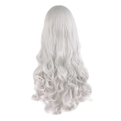 Vista 21 de Peluca MapofBeauty Lolita para disfraz, cabello largo, rizado, con coleta, Blanco