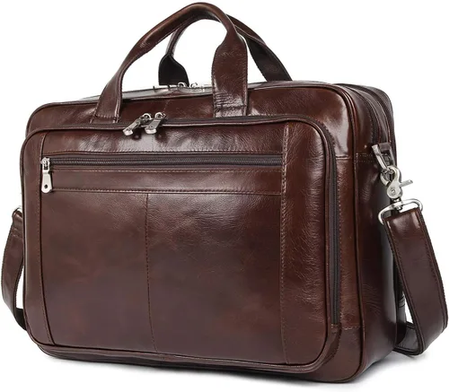Vista 8 de Augus Maletín de Cuero Genuino para Viaje de Negocios, Bolsas Duffel para Hombre, Bolsa para Laptop que se ajusta a portátiles de 15.6 pulgadas