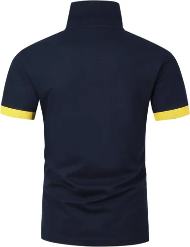 Vista 3 de LIUPMWE Polo para hombre de manga corta con cuello de retazos a cuadros con bolsillo