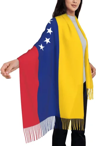 Vista 2 de ZGXJJPP Bufanda de gran tamaño con borla para mujer con la bandera de Venezuela, Multicolor