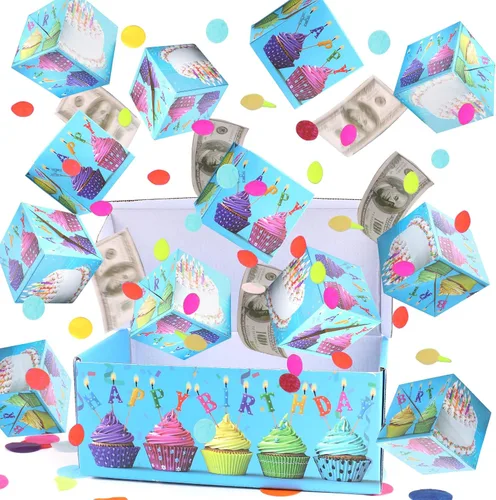 Vista 8 de BABORUI Caja de dinero de cumpleaños para efectivo, caja de explosión sorpresa de feliz cumpleaños con confeti, caja de regalo explosiva
