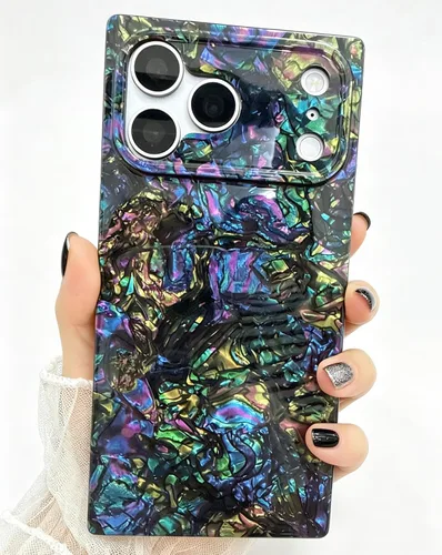 Vista 11 de Elegante concha de madre perla compatible con iPhone 13 de 6.1 pulgadas, elegante y delgada, con borde rectangular, funda protectora de perla