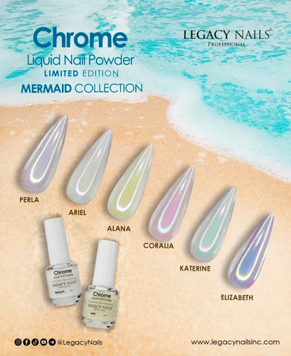 Vista 5 de LEGACY NAILS Polvo líquido profesional para uñas CROMADO - ALANA 0.2 fl oz - Revela la magia de los efectos iridiscentes, nacarados y metálicos - Di