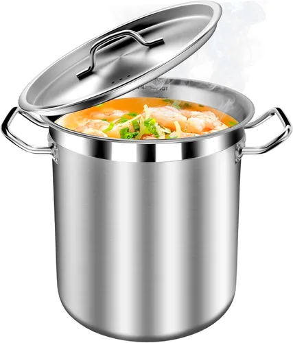Vista 13 de STOCKPOT Olla de cocina, olla de acero inoxidable, olla de sopa con tapa de vidrio, ollas de inducción - 6 cuartos