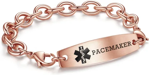 Vista 23 de LinnaLove Pulseras de identificación médica intercambiables Cadena de cable de acero inoxidable pulseras de alerta médica personalizables
