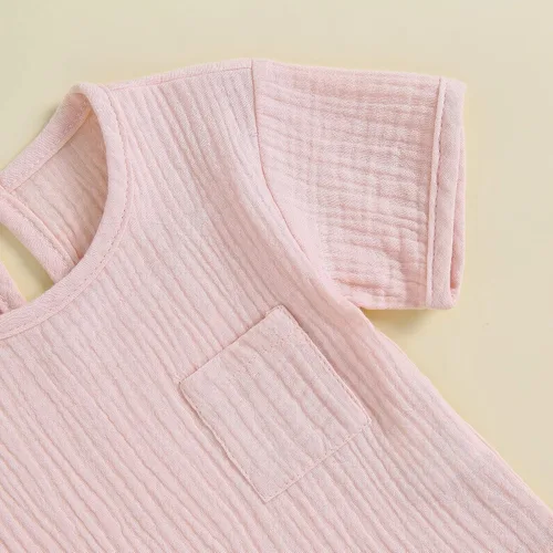 Vista 5 de Conjunto de ropa de verano de algodón y lino de manga corta para bebé niño y niña