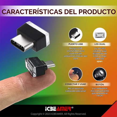 Vista 2 de ICBEAMER Adaptadores tipo C luz de atmósfera 1 paquete (blanco) Luz nocturna LED miniatura universal enchufable para interior del automóvil e