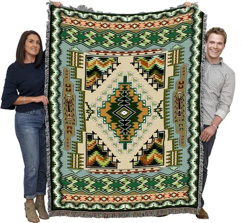Vista 16 de Pure Country Weavers Manta Butte Clay - Inspirada en los nativos americanos del suroeste - Tapiz manta de regalo tejido de algodón - Fabricado