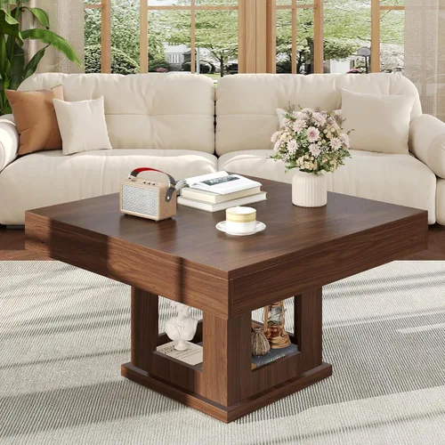 Vista 10 de [Usado] knoworld Mesa de centro cuadrada, mesa de centro de madera con almacenamiento y casa para gatos, mesa de cóctel para sala de estar, mesa