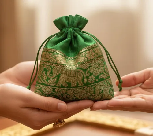 Vista 3 de Touchstone Drawstring Bags Indian Handcrafted Pouches Potli for Gifts Elefante_Multicolor (paquete de 20)
