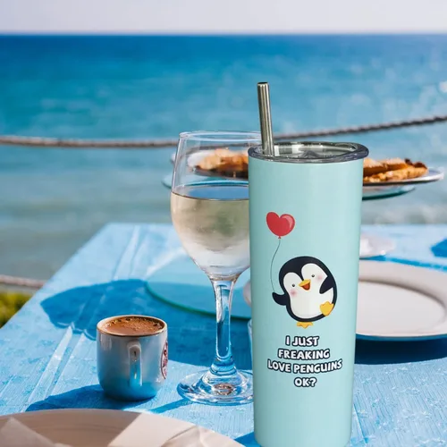 Vista 5 de Blue - Vaso de viaje de acero inoxidable sellado al vacío de 20 onzas, regalo para amantes de los pingüinos para mujeres, hombres, niños